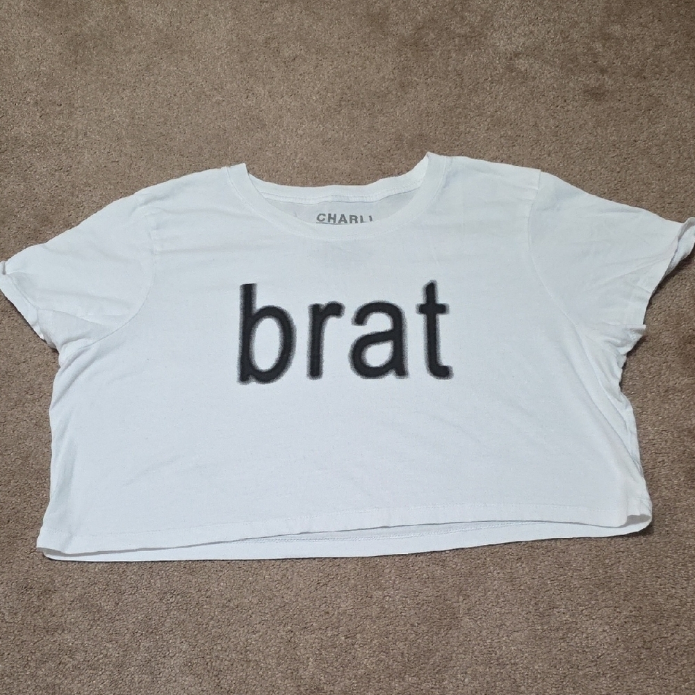 Charli XCX White Crop Top with 'Brat' Print